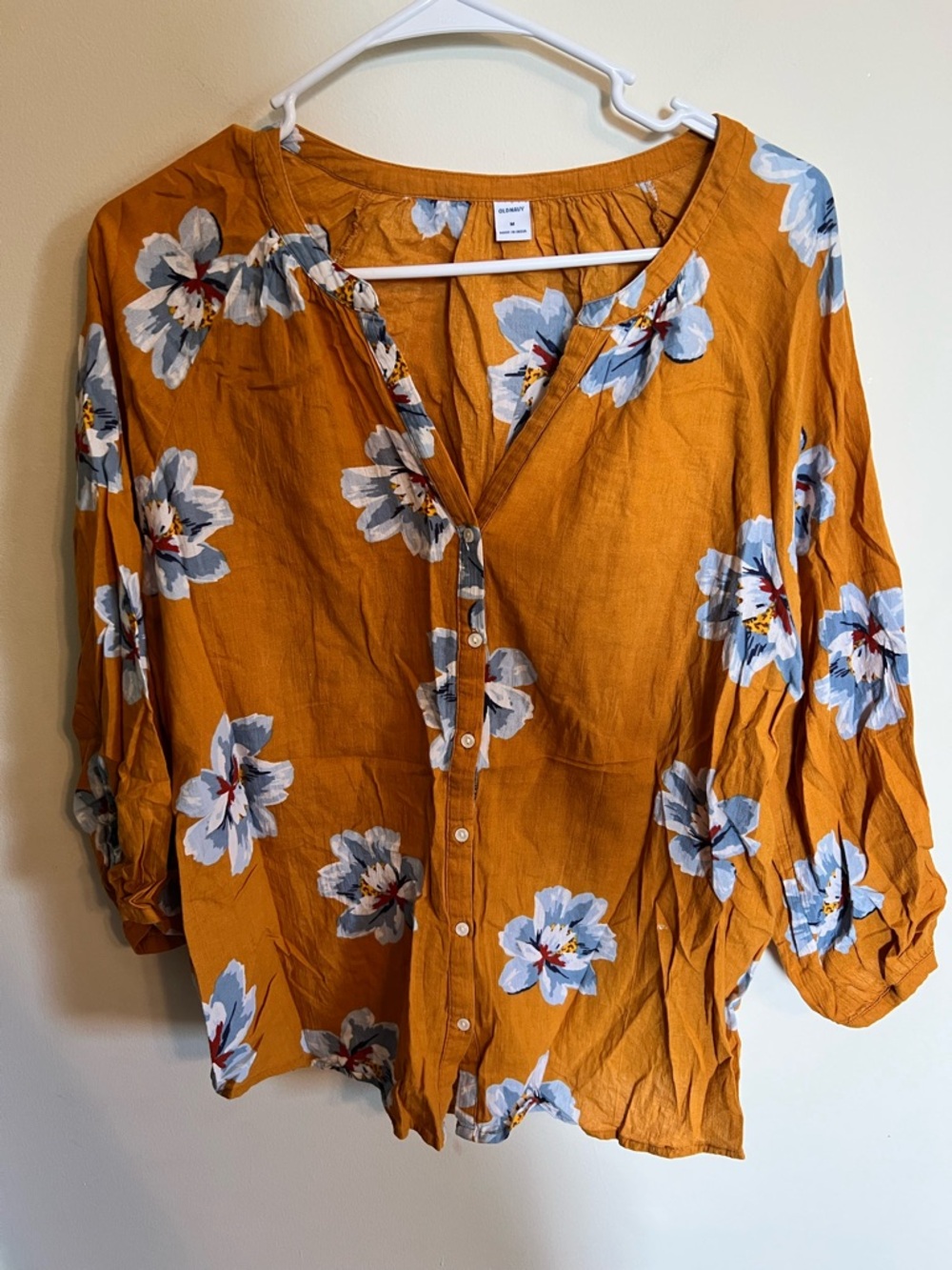 Old Navy Mustard Floral Button-Front Blouse